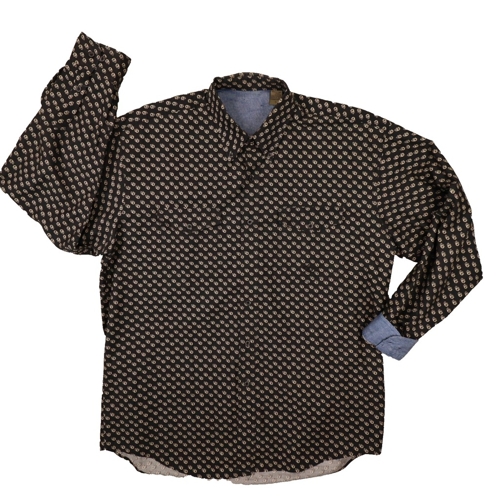 Roper Men's Black Horseshoe Print Button Up‎ Shirt size Large Western Cowboy